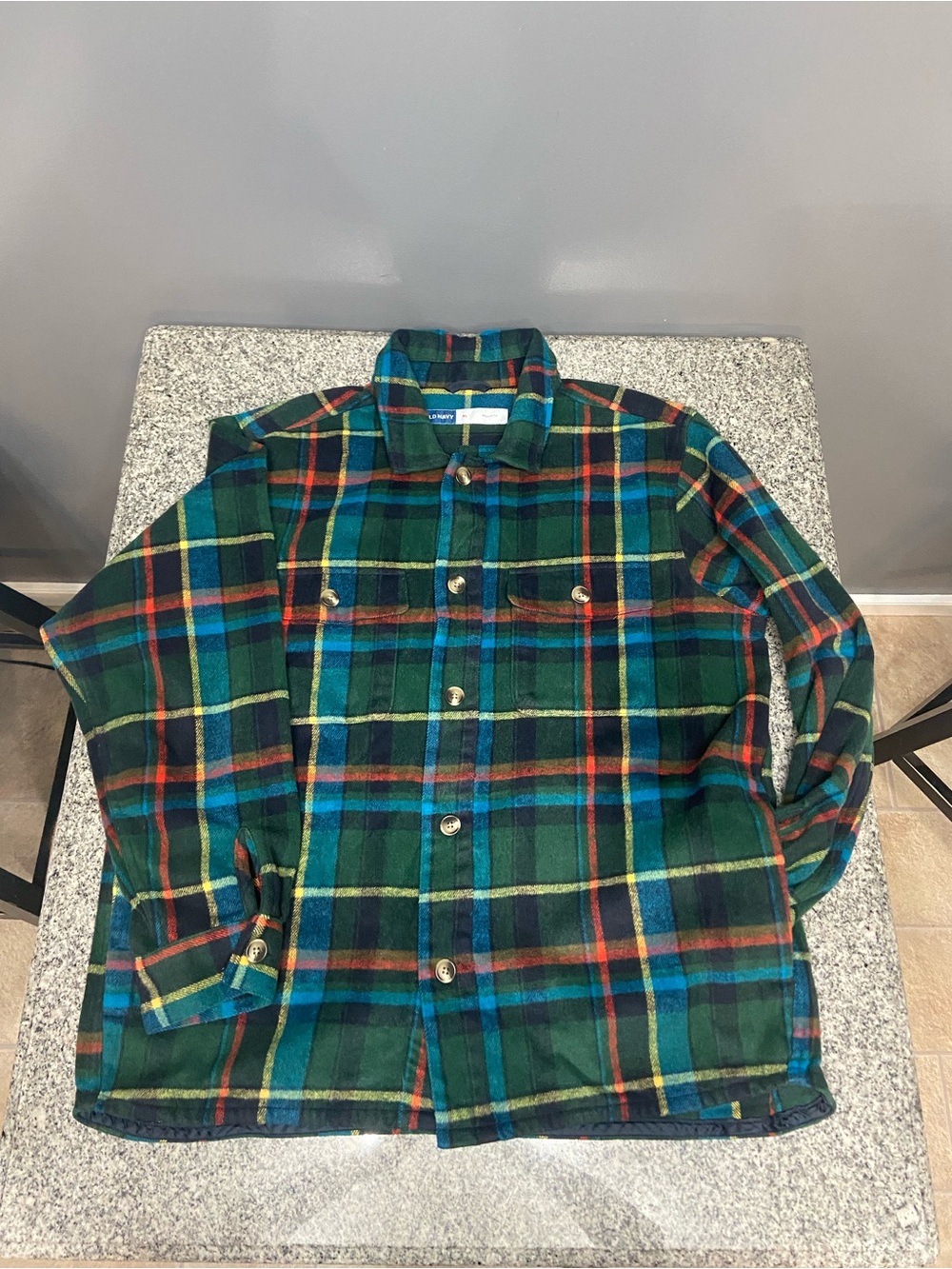 OLD NAVY Men XL Winterized Plaid Shirt Jacket Shacket Wool Blend Navy Green Red
